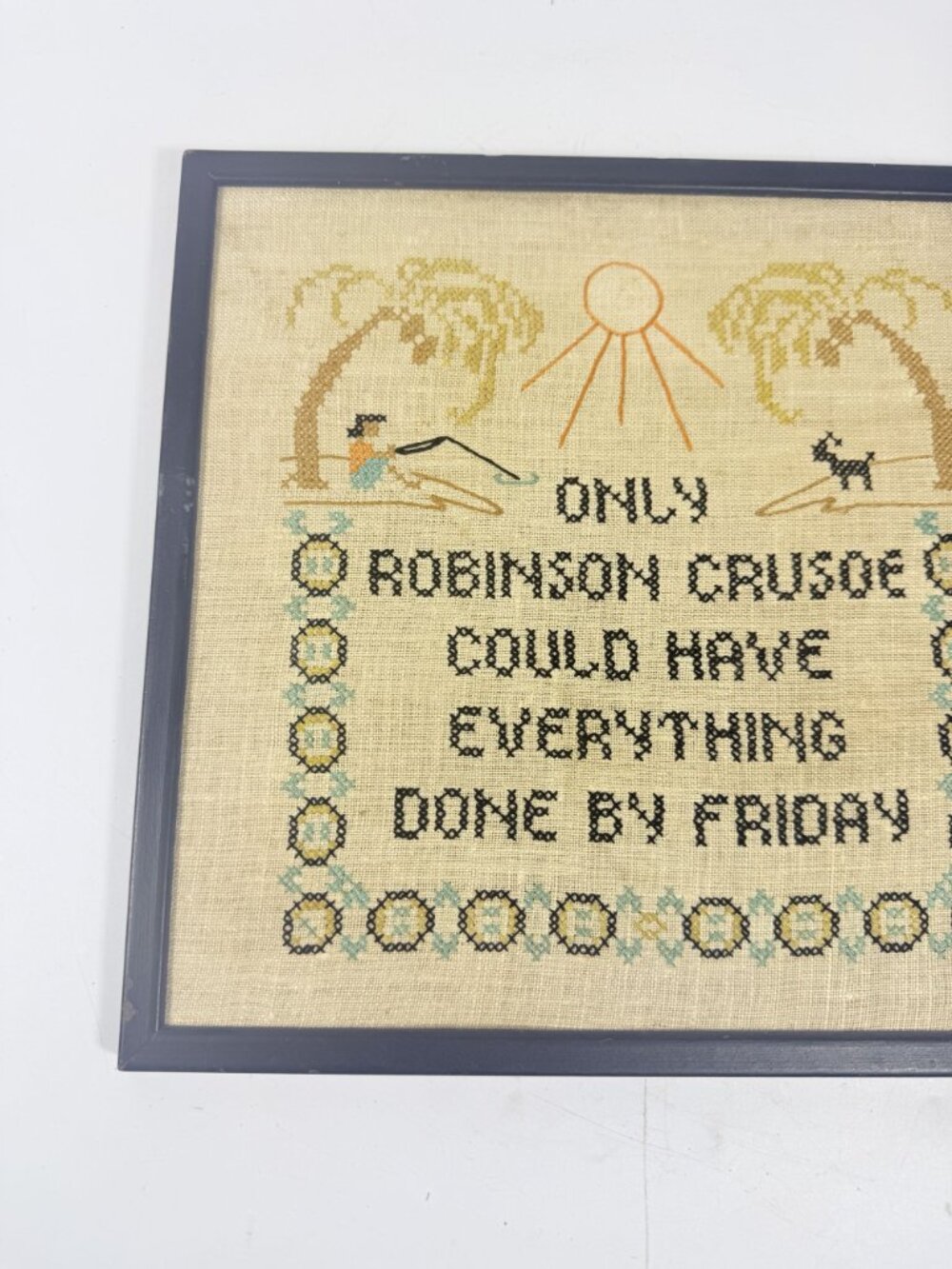 Framed Needlwork Cross Stitch Humor Only Robinson Crusoe Could Have Everything D - Picture 4 of 15